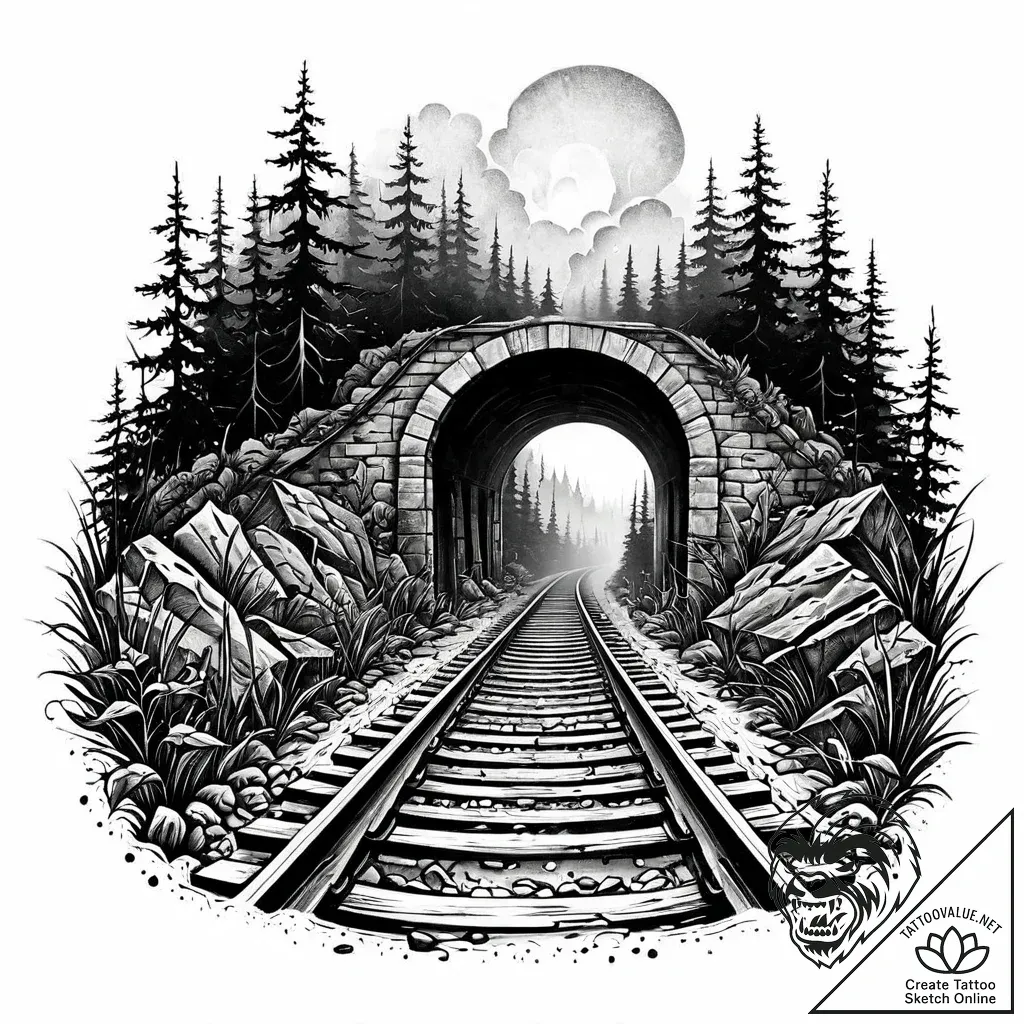 An abandoned railway track disappearing into... - style Jaeger Mini - tattoo sketch (24.11.2025 14:16)