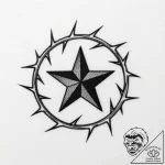 Black star surrounded by thorns, artistic tat… – style Flux Inscriptions – tattoo sketch (24.11.2025 14:22)