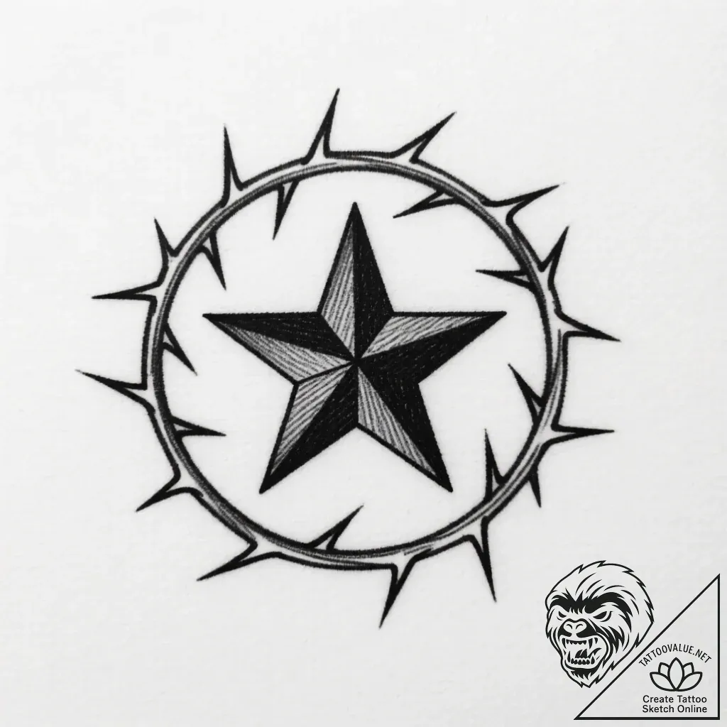Black star surrounded by thorns, artistic tat... - style Flux Inscriptions - tattoo sketch (24.11.2025 14:22)