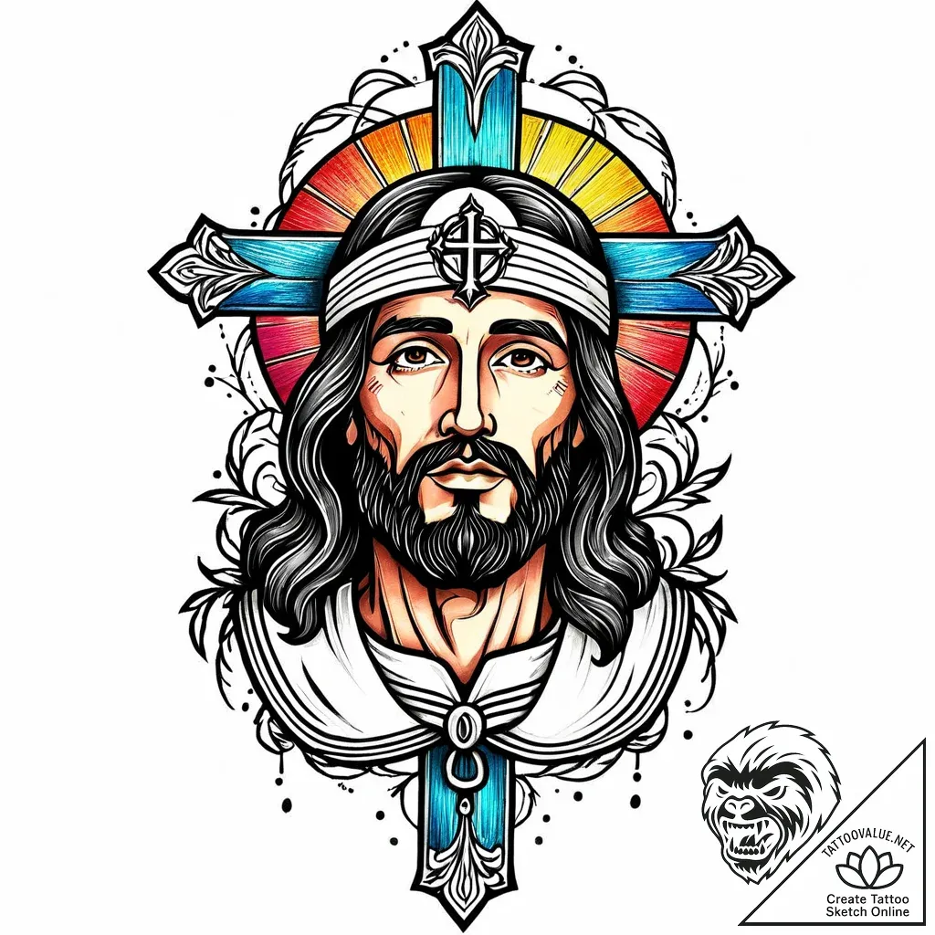 иисус христос, ink illustration for tattoo, d... - style Jaeger Mini - tattoo sketch (24.11.2025 14:27)