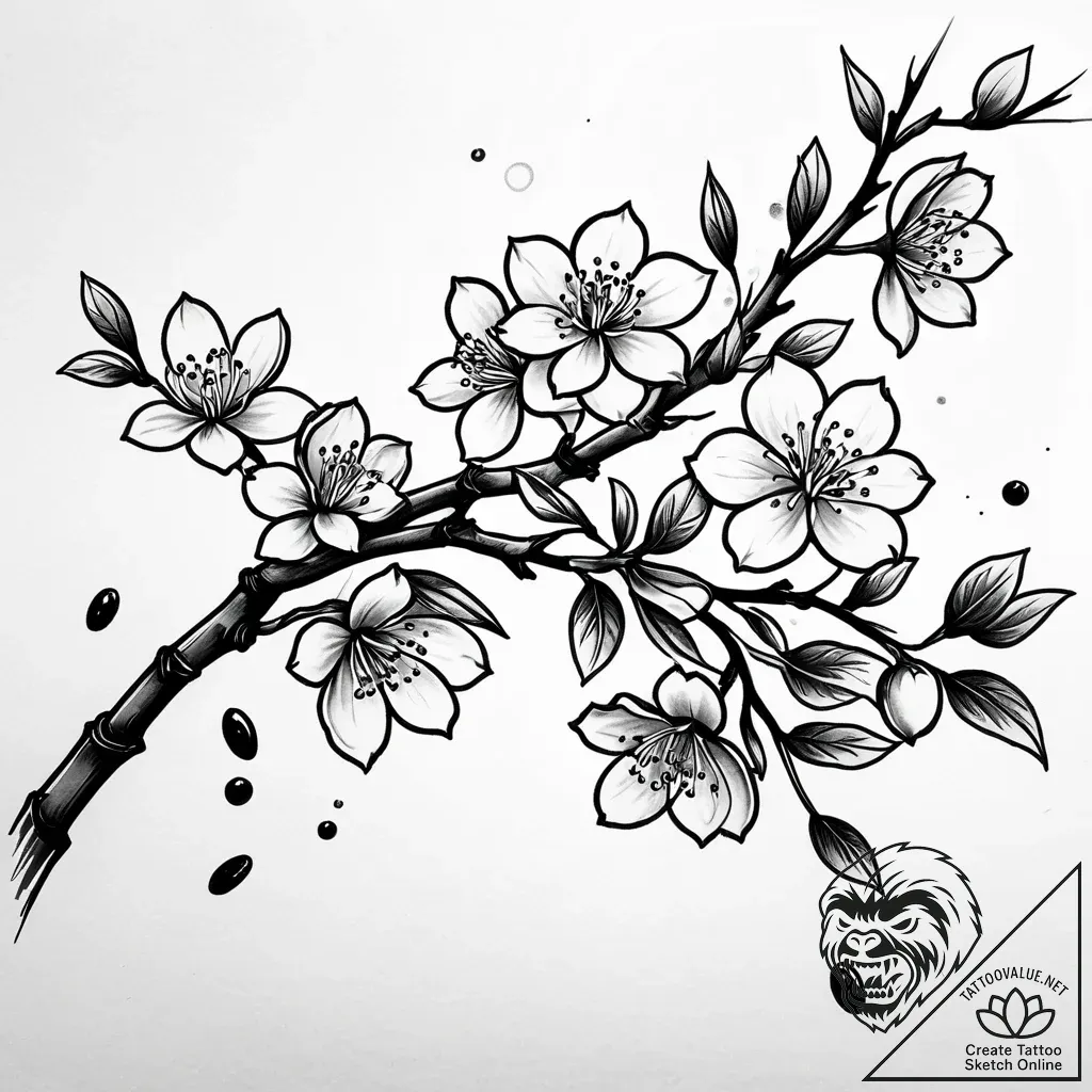 Tat tattoo sketch, traditional japanese cherr... - style Jaeger Simple - tattoo sketch (24.11.2025 14:36)