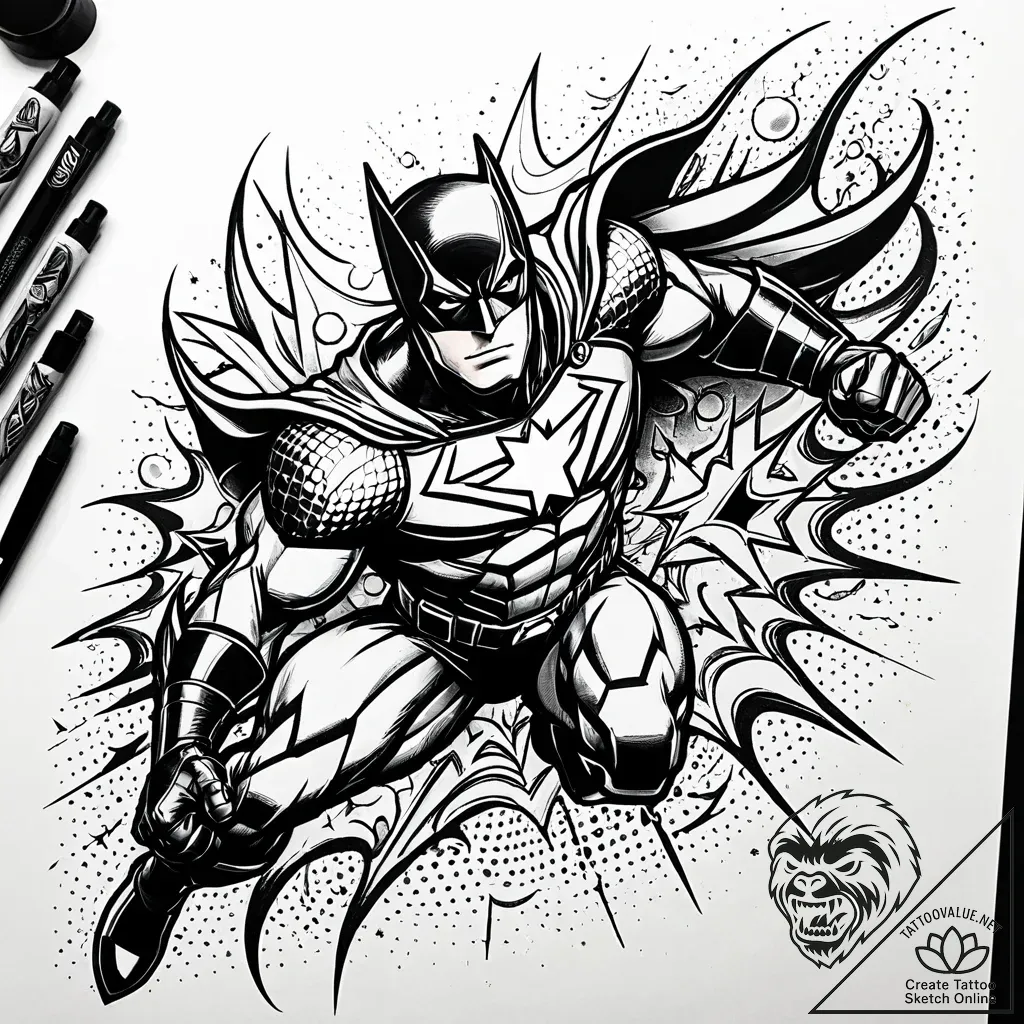 Tat tattoo sketch, comic book fan with superh... - style Jaeger Simple - tattoo sketch (24.11.2025 15:01)