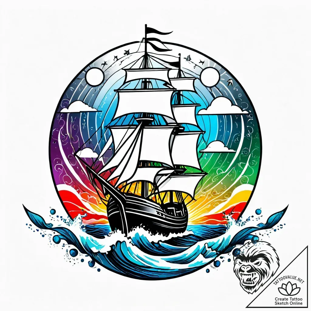 Tattoo sketch a ship sailing into a powerful... - style Jagger Old - tattoo sketch (24.11.2025 15:07)