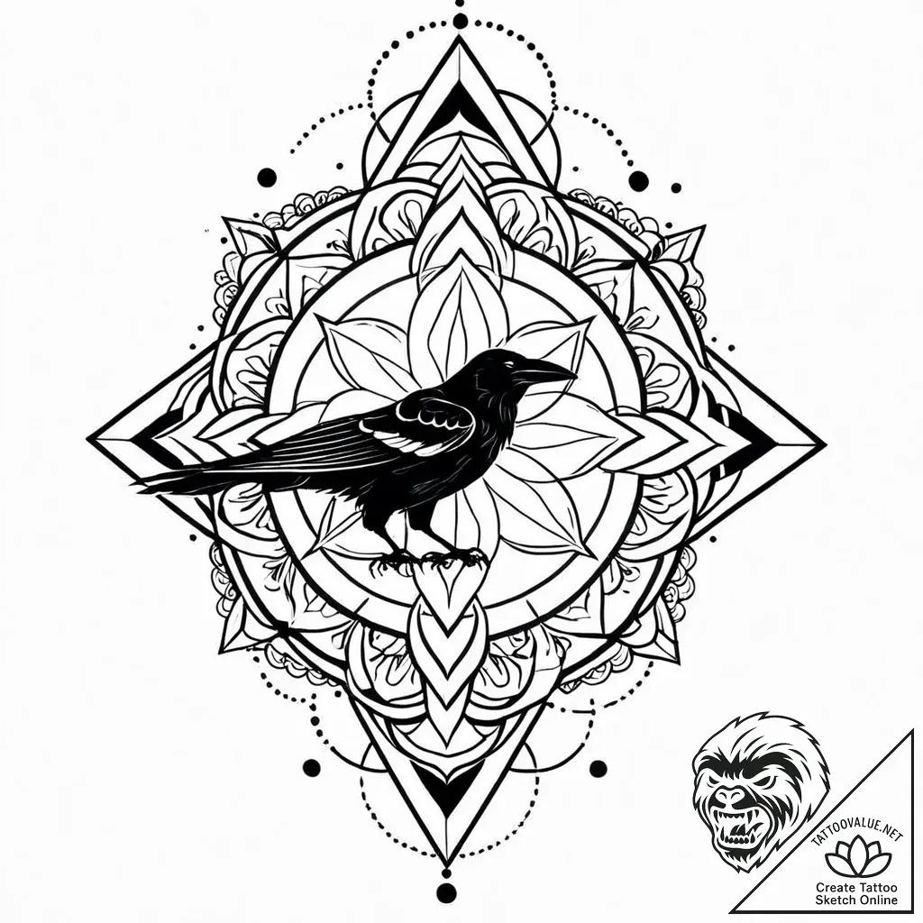 Raven banner beneath frozen sky, ink illustra... - style Jaeger Mini - tattoo sketch (24.11.2025 15:15)