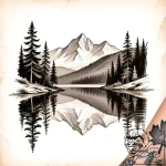 A serene, mirror-like lake in the canadian ro… – style Flux Inscriptions – tattoo sketch (24.11.2025 15:22)