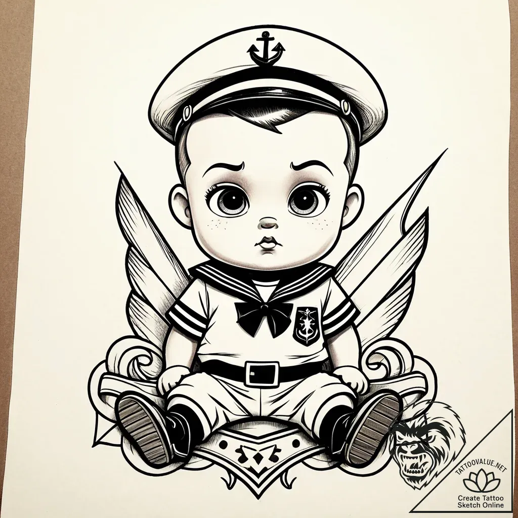босс-молокосос (the boss baby, 2017), concept... - style Jaeger Simple - tattoo sketch (24.11.2025 16:01)