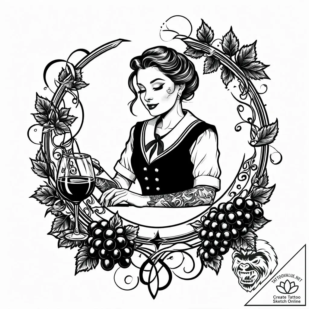Tat tattoo sketch, sommelier swirling wine in... - style Jaeger Mini - tattoo sketch (24.11.2025 16:16)