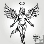 Angel panther in battle stance, tattoo flash… – style Jagger Old – tattoo sketch (24.11.2025 16:19)
