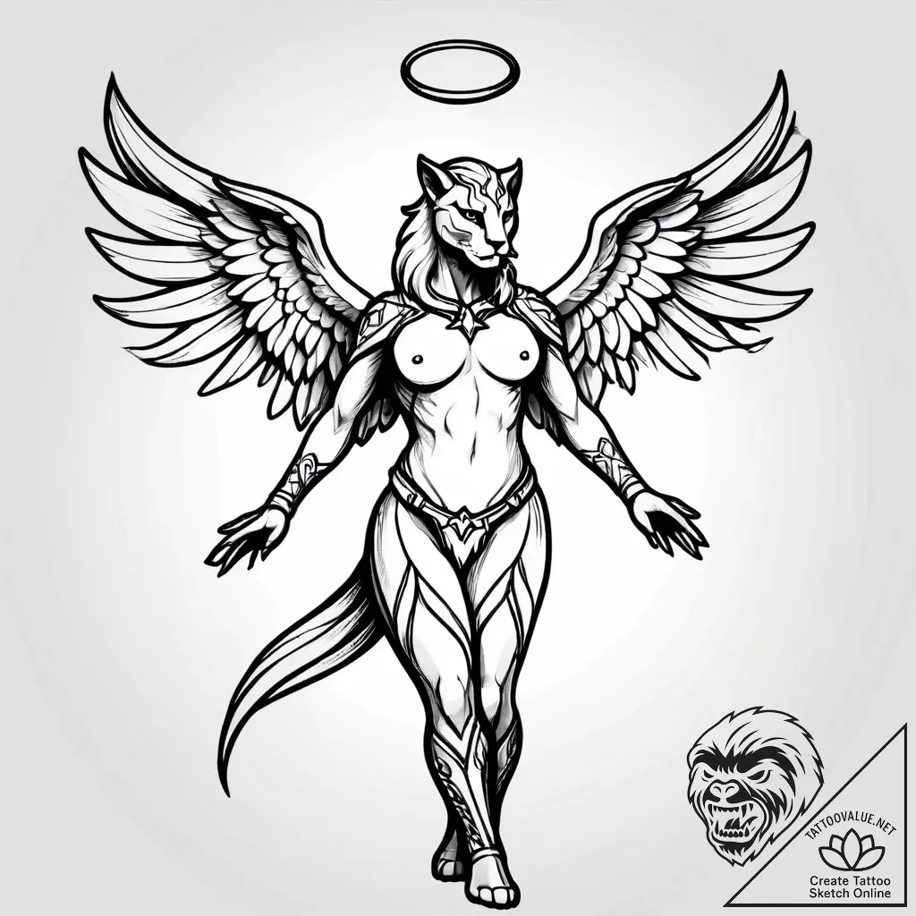 Angel panther in battle stance, tattoo flash... - style Jagger Old - tattoo sketch (24.11.2025 16:19)