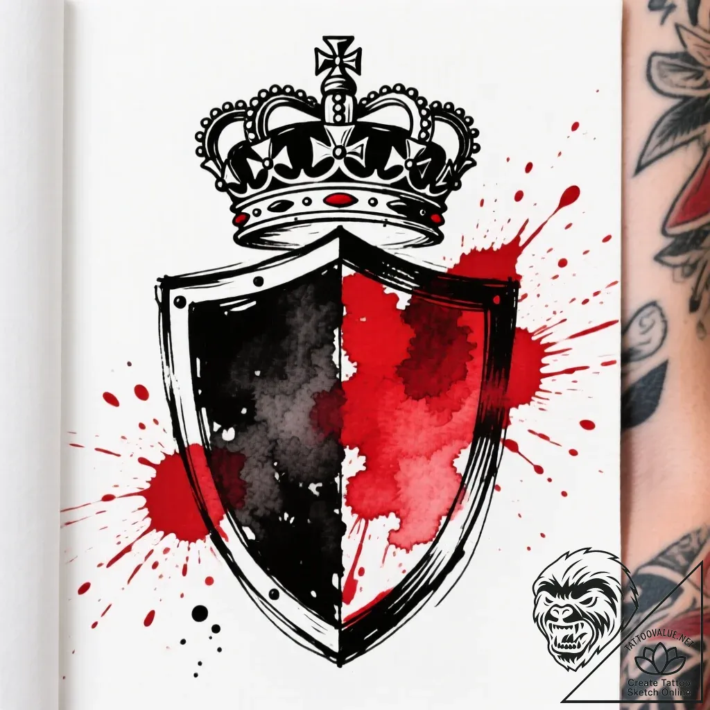 Tattoo sketch a shield with a crown on top.,... - style Flux Inscriptions - tattoo sketch (24.11.2025 16:35)