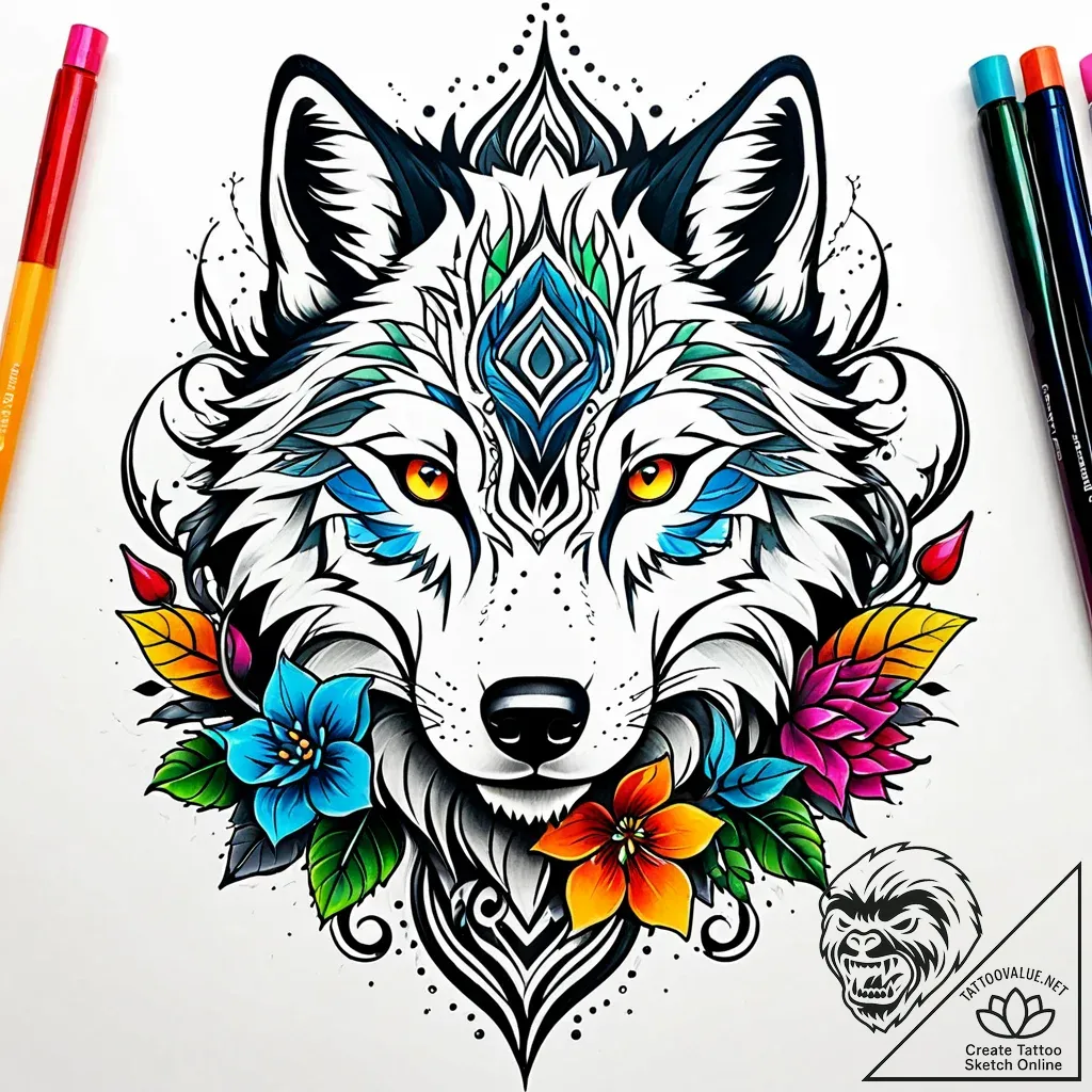 Tattoo sketch, wolf face formed by swirling f... - style Jaeger Simple - tattoo sketch (24.11.2025 16:36)