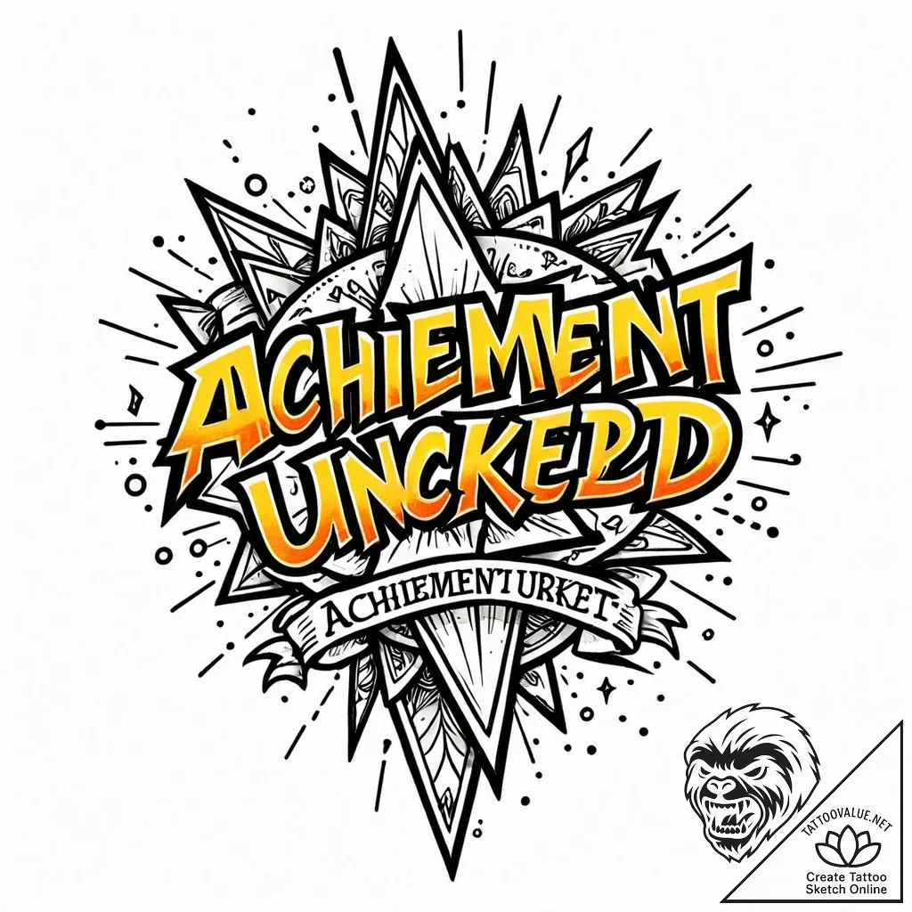 Tattoo sketch a glowing "achievement unlocked... - style Jaeger Mini - tattoo sketch (24.11.2025 16:40)