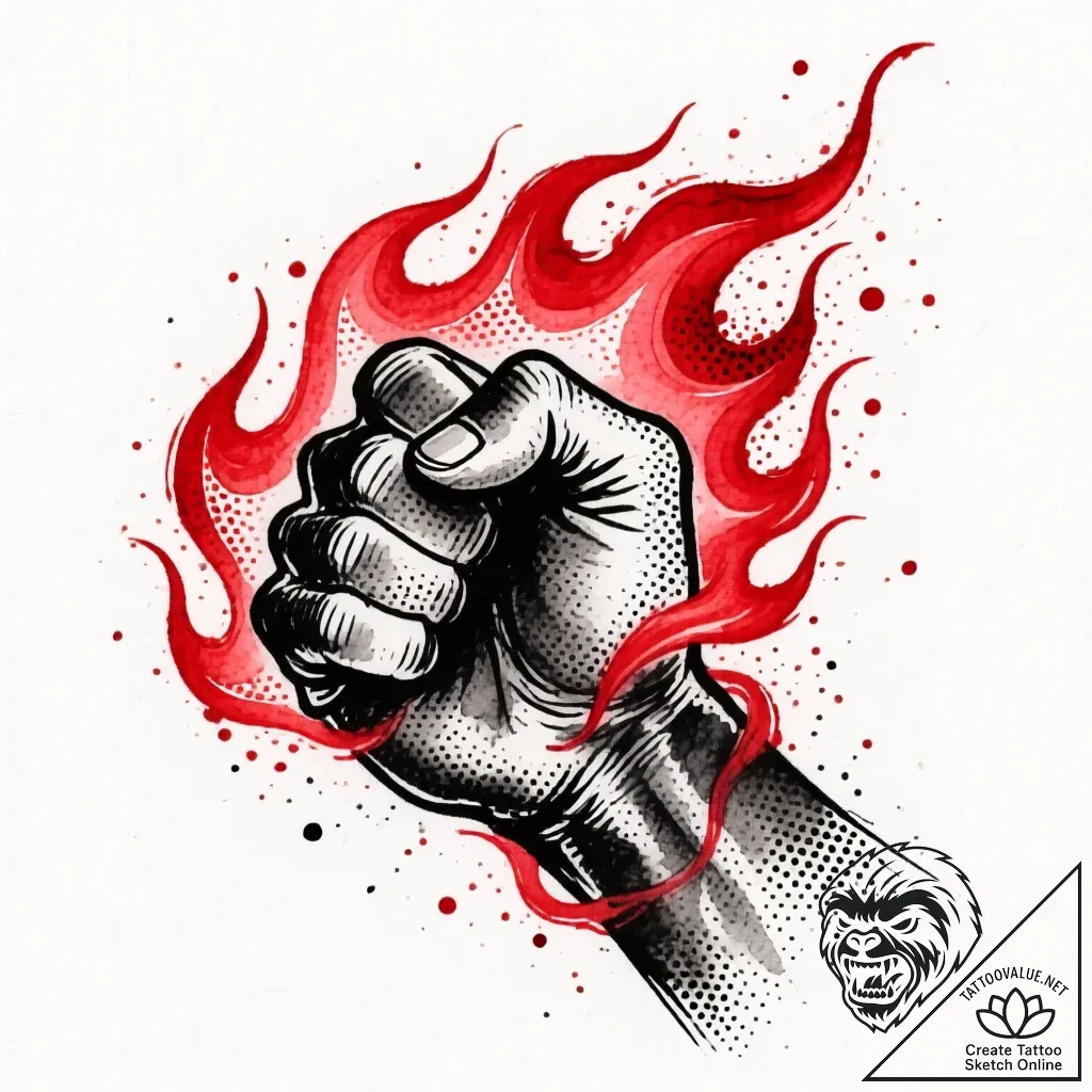 Tattoo sketch, grug’s hand holding fire, powe... - style Flux Inscriptions - tattoo sketch (24.11.2025 16:58)