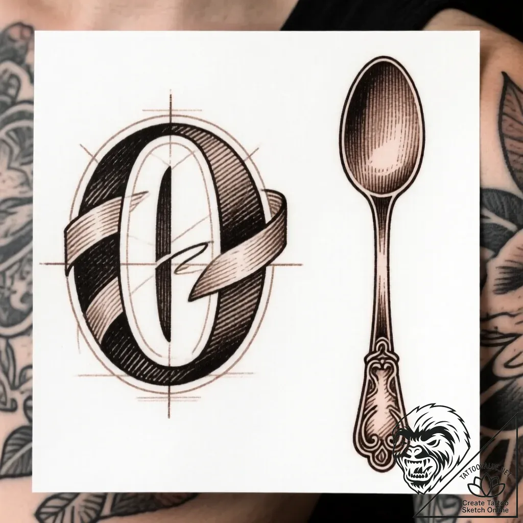 Tattoo design a fork on one, a spoon on the o... - style Flux Inscriptions - tattoo sketch (24.11.2025 17:10)