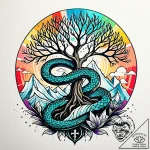 Glacial serpent beneath spectral tree, concep… – style Jaeger Simple – tattoo sketch (24.11.2025 17:13)