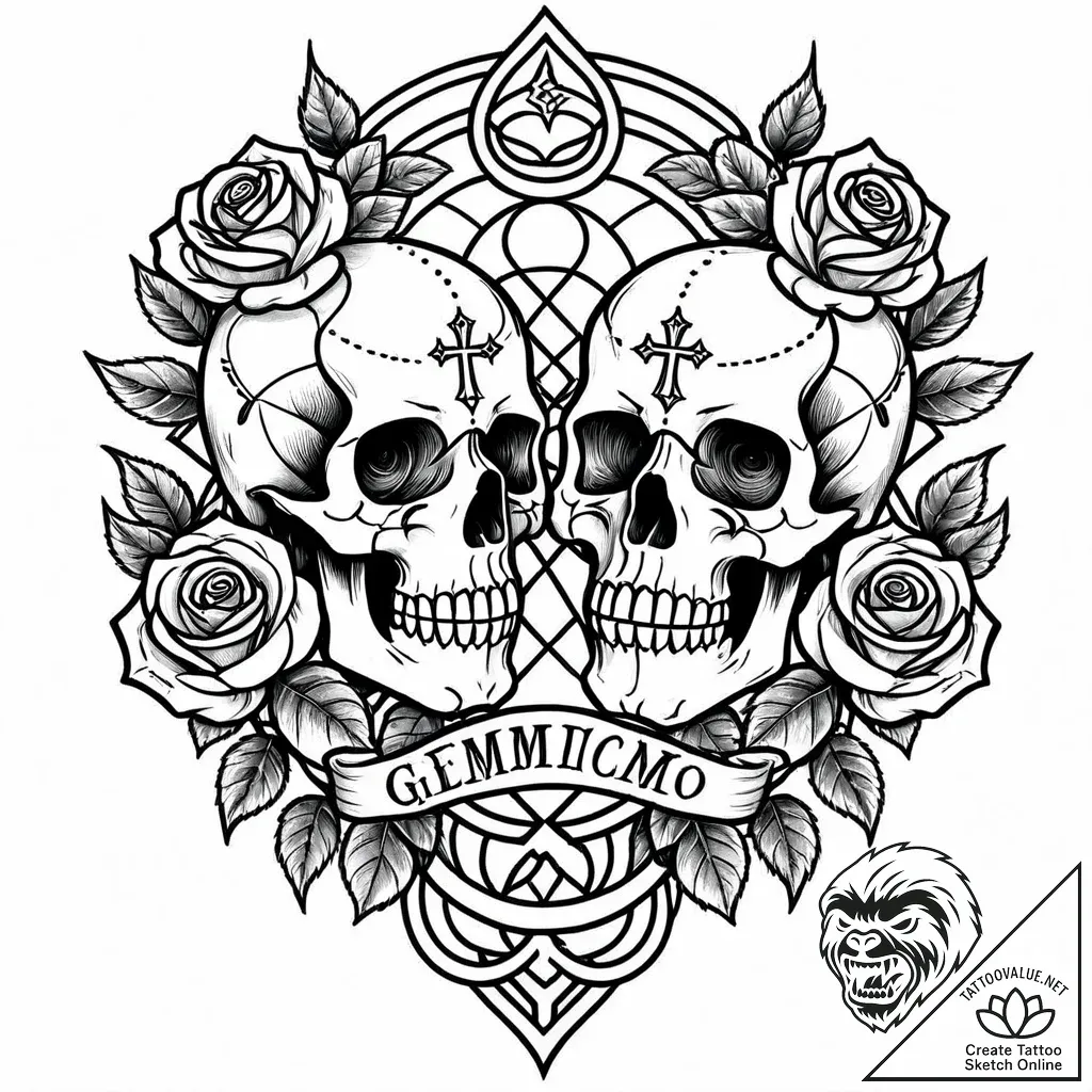 Tattoo sketch gemini faces, one in linework,... - style Jaeger Mini - tattoo sketch (24.11.2025 17:48)