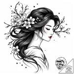 Tattoo sketch, mulan with flowing hair and ch… – style Jaeger Mini – tattoo sketch (24.11.2025 18:13)