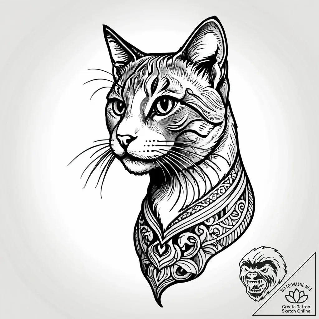 Cat, tattoo sketch design, rough sketchy line... - style Jagger Old - tattoo sketch (24.11.2025 18:15)