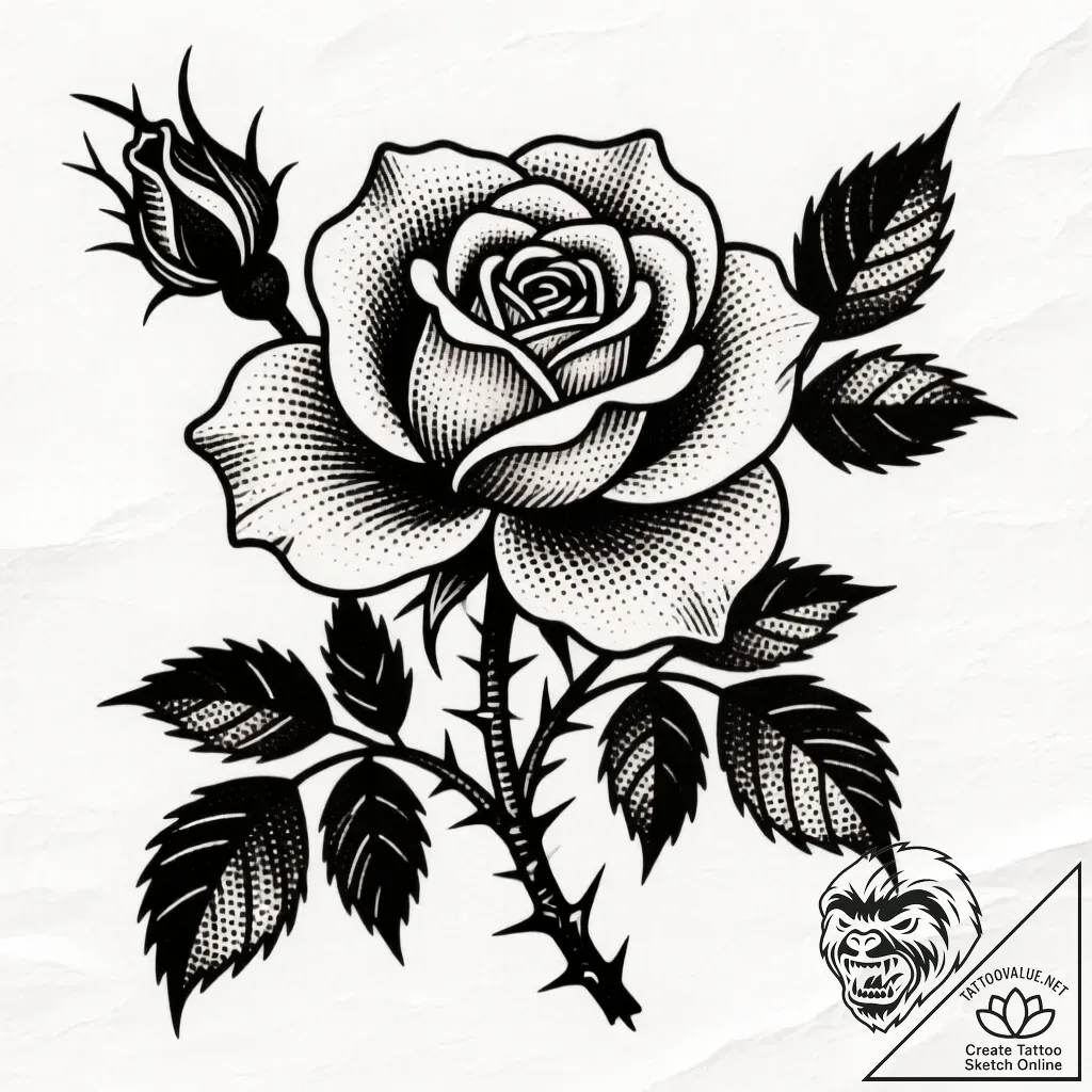 Tat tattoo sketch, wild rose bush with sharp... - style Flux Inscriptions - tattoo sketch (24.11.2025 18:19)