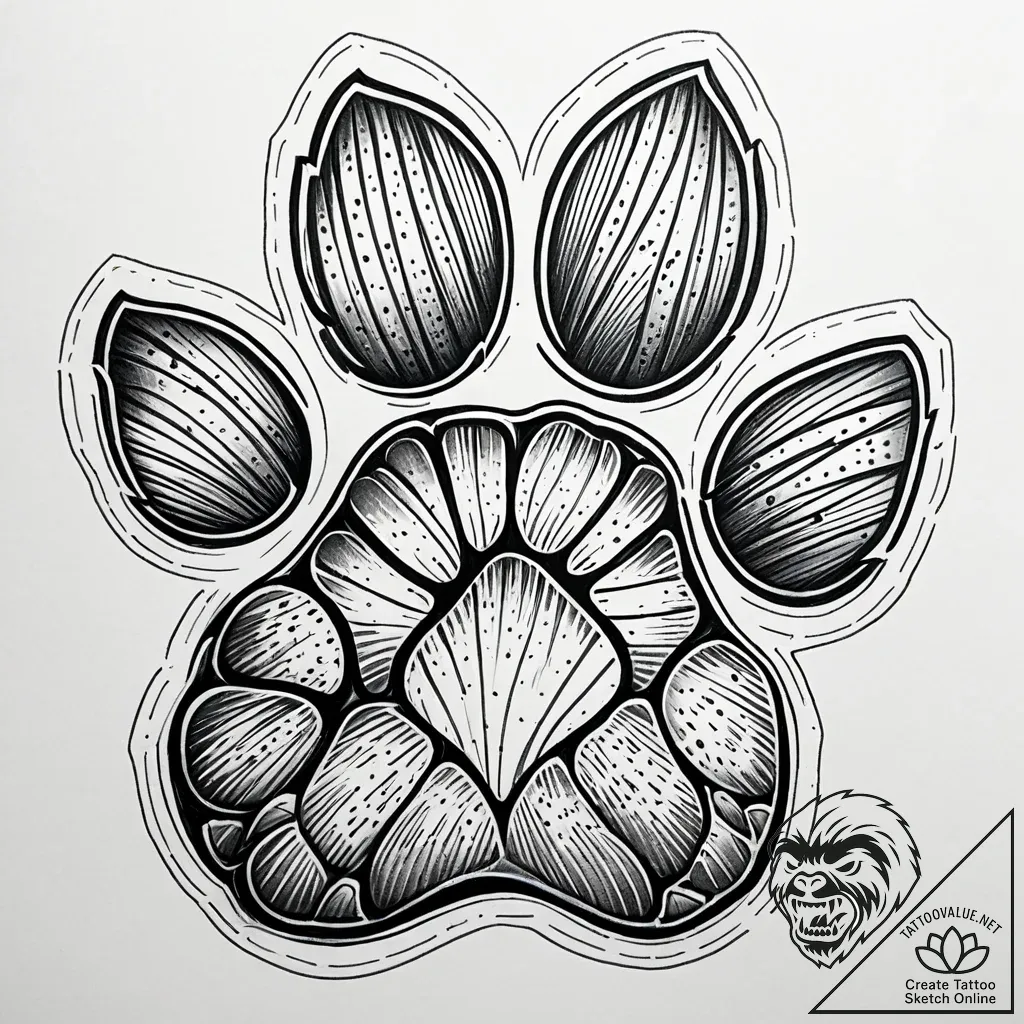 A close-up of a house cat's paw, showing the... - style Jaeger Simple - tattoo sketch (24.11.2025 18:21)