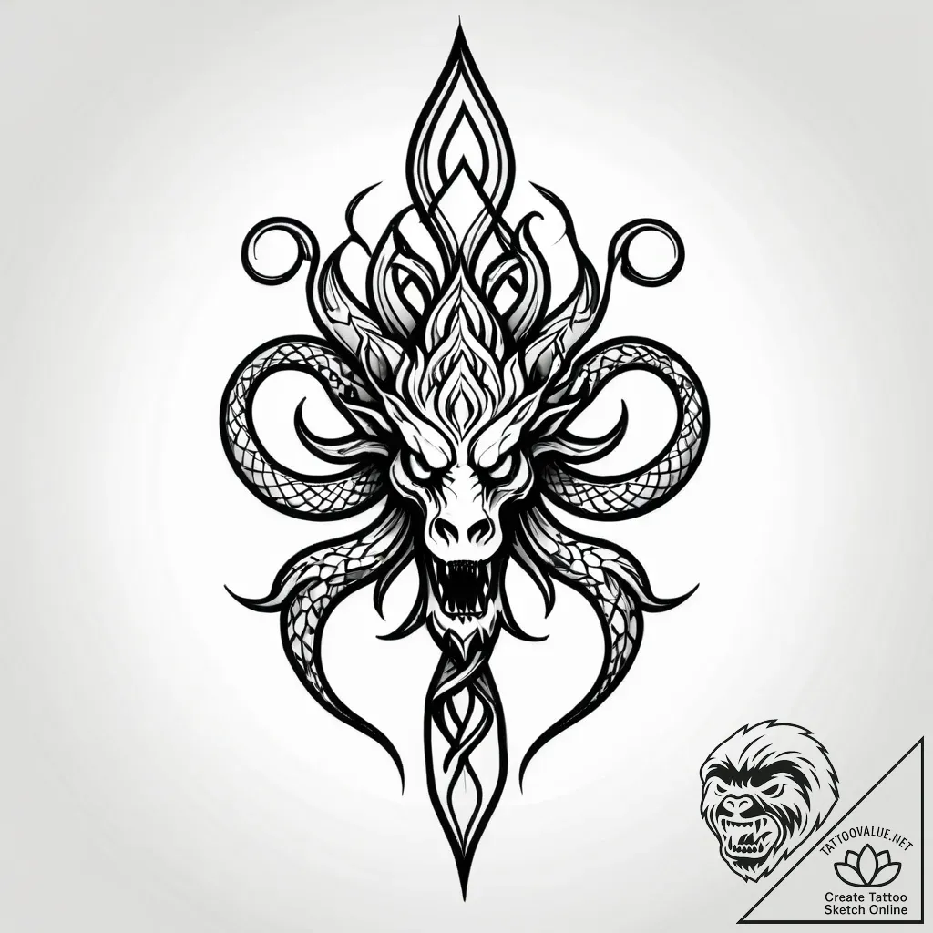 Hydra with heads of fire, ice, and shadow, ta... - style Jagger Old - tattoo sketch (24.11.2025 18:51)