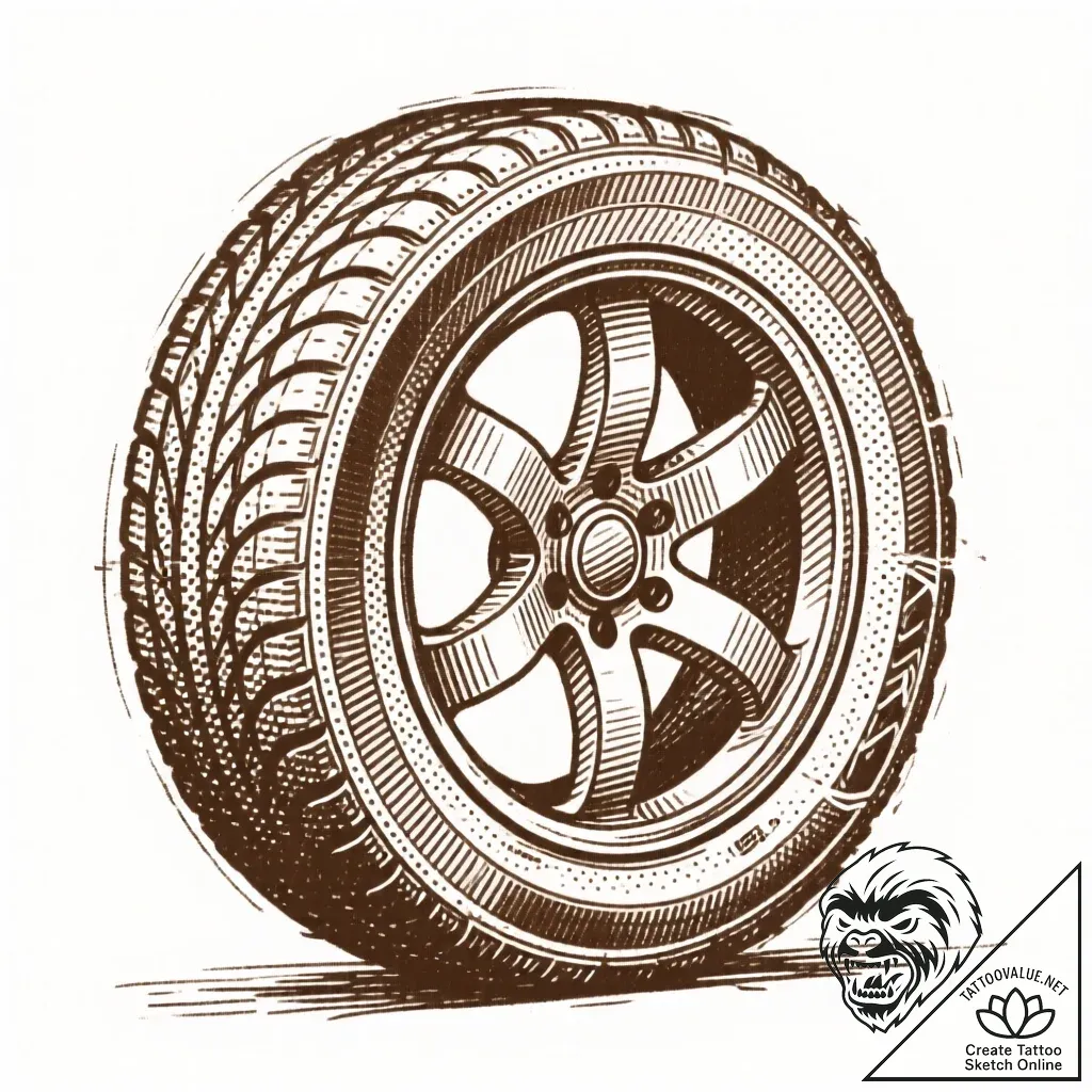 A person repairing a bicycle tire., tattoo fl... - style Flux Inscriptions - tattoo sketch (24.11.2025 19:07)