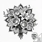 Tat tattoo sketch, florist’s bouquet with ros… – style Flux Inscriptions – tattoo sketch (24.11.2025 19:19)