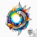 Koi fish circling celestial orb, tattoo flash… – style Jagger Old – tattoo sketch (24.11.2025 21:17)