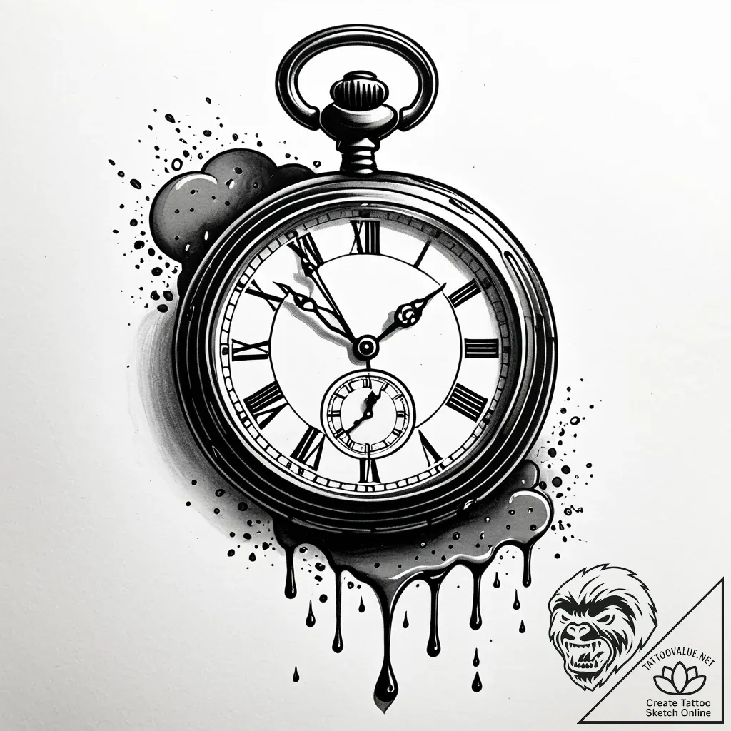 Tattoo sketch, antique pocket watch melting a... - style Jaeger Simple - tattoo sketch (24.11.2025 23:17)