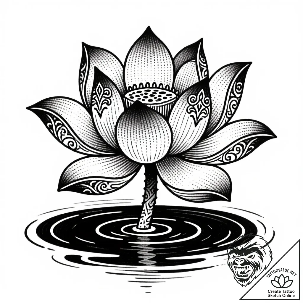 Tattoo design a lotus flower, blooming in dar... - style Flux Inscriptions - tattoo sketch (25.11.2025 00:17)