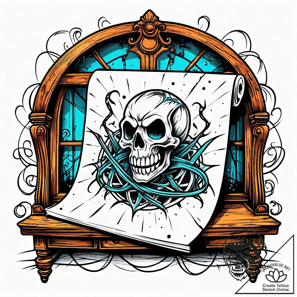 An old, forgotten attic filled with antique f... - style Jaeger Simple - tattoo sketch (25.11.2025 00:37)