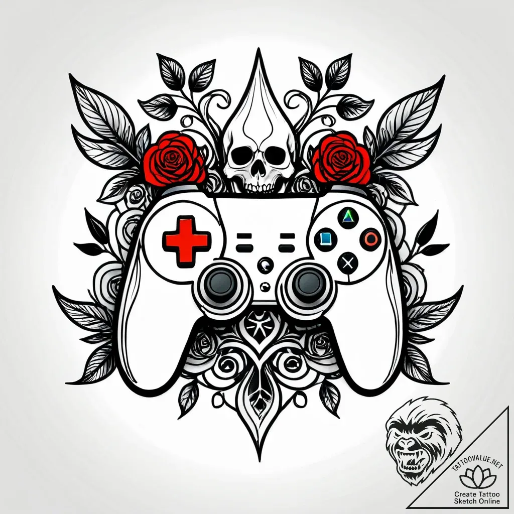 Tattoo design a game controller with nature e... - style Jagger Old - tattoo sketch (25.11.2025 03:57)