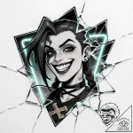 Tat tattoo sketch, jinx’s smile framed by bro… – style Flux Inscriptions – tattoo sketch (25.11.2025 04:17)