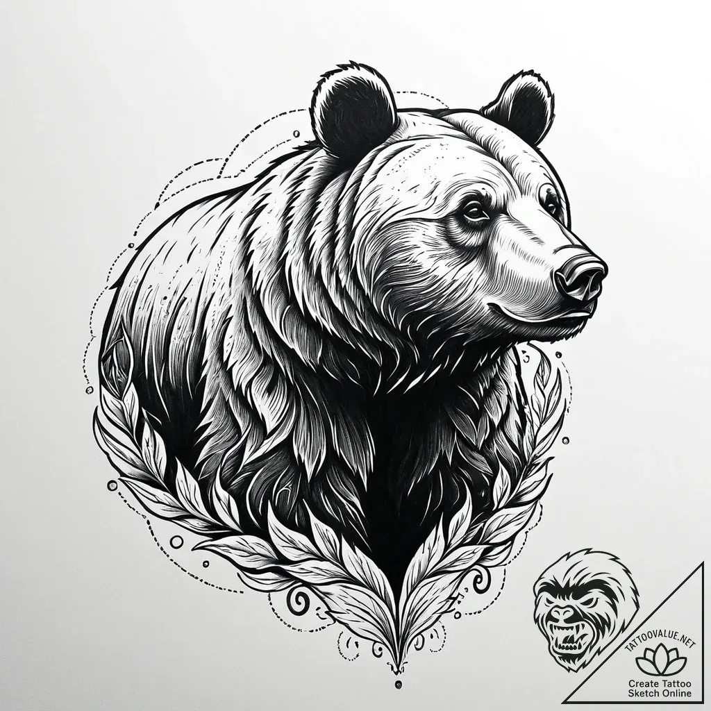 Tattoo sketch, bear transformation shadow loo... - style Jaeger Mini - tattoo sketch (25.11.2025 04:56)