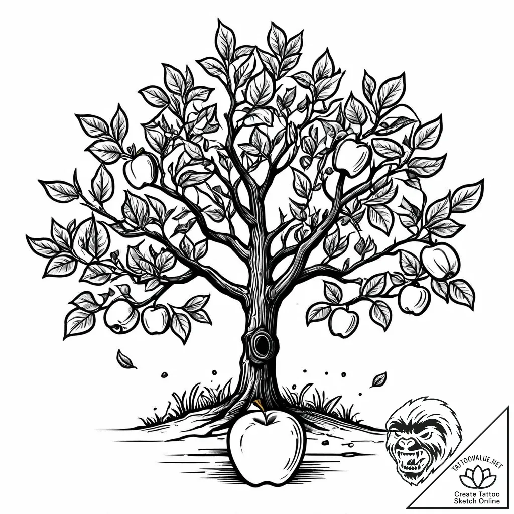 Apple tree, concept art for tattoo, on a clea... - style Jaeger Mini - tattoo sketch (25.11.2025 06:16)