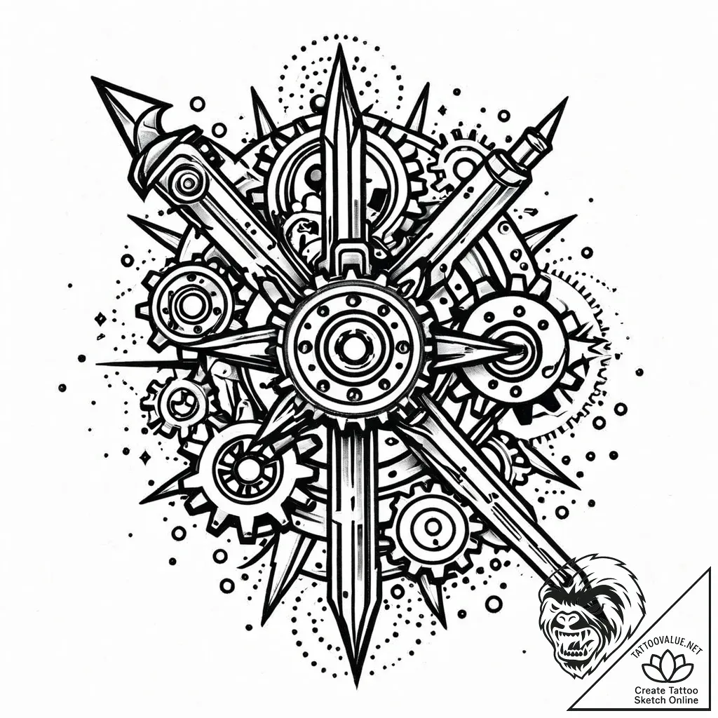 Tat tattoo sketch, crossed tools with mechani... - style Jaeger Mini - tattoo sketch (25.11.2025 08:57)