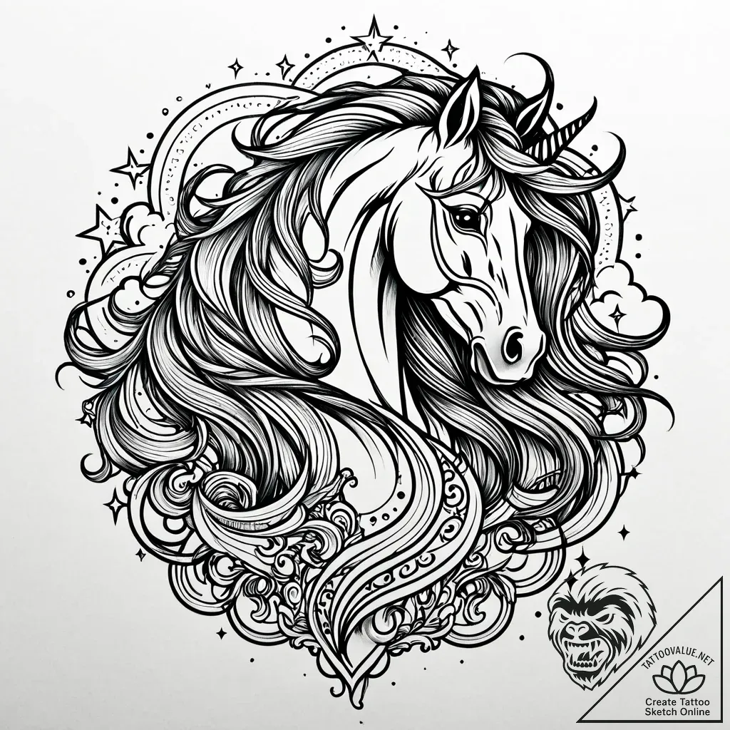 Tat tattoo sketch, surrealistic horse with fl... - style Jaeger Mini - tattoo sketch (25.11.2025 11:37)