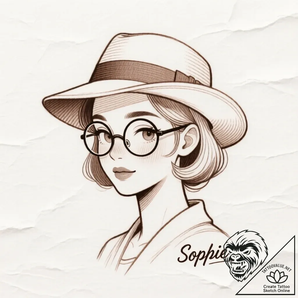 Tattoo sketch, sophie with hat and glasses, d... - style Flux Inscriptions - tattoo sketch (25.11.2025 12:17)