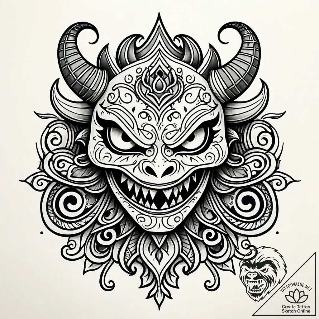 Eskiz.to, tattoo sketch, boo with monster mas... - style Jaeger Simple - tattoo sketch (25.11.2025 12:36)