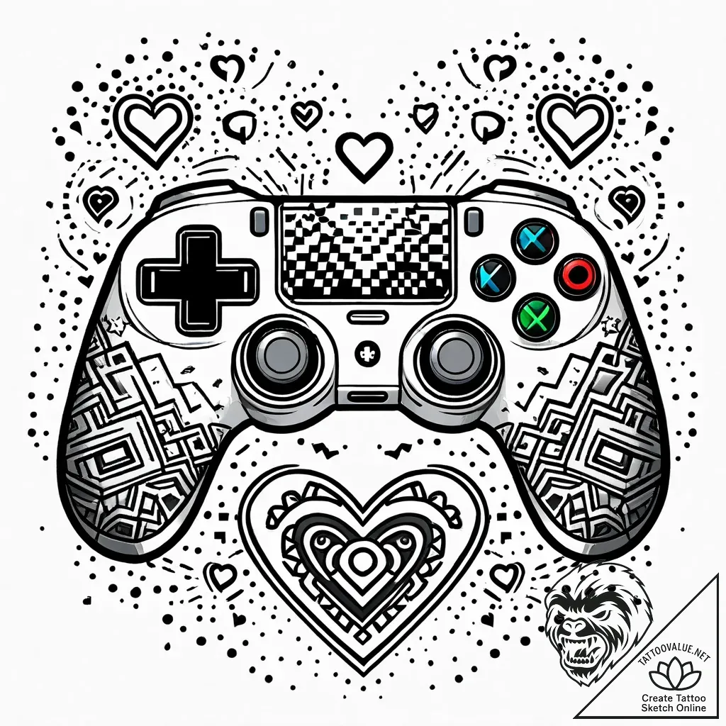Tattoo sketch, gamer controller surrounded by... - style Jaeger Simple - tattoo sketch (25.11.2025 15:17)