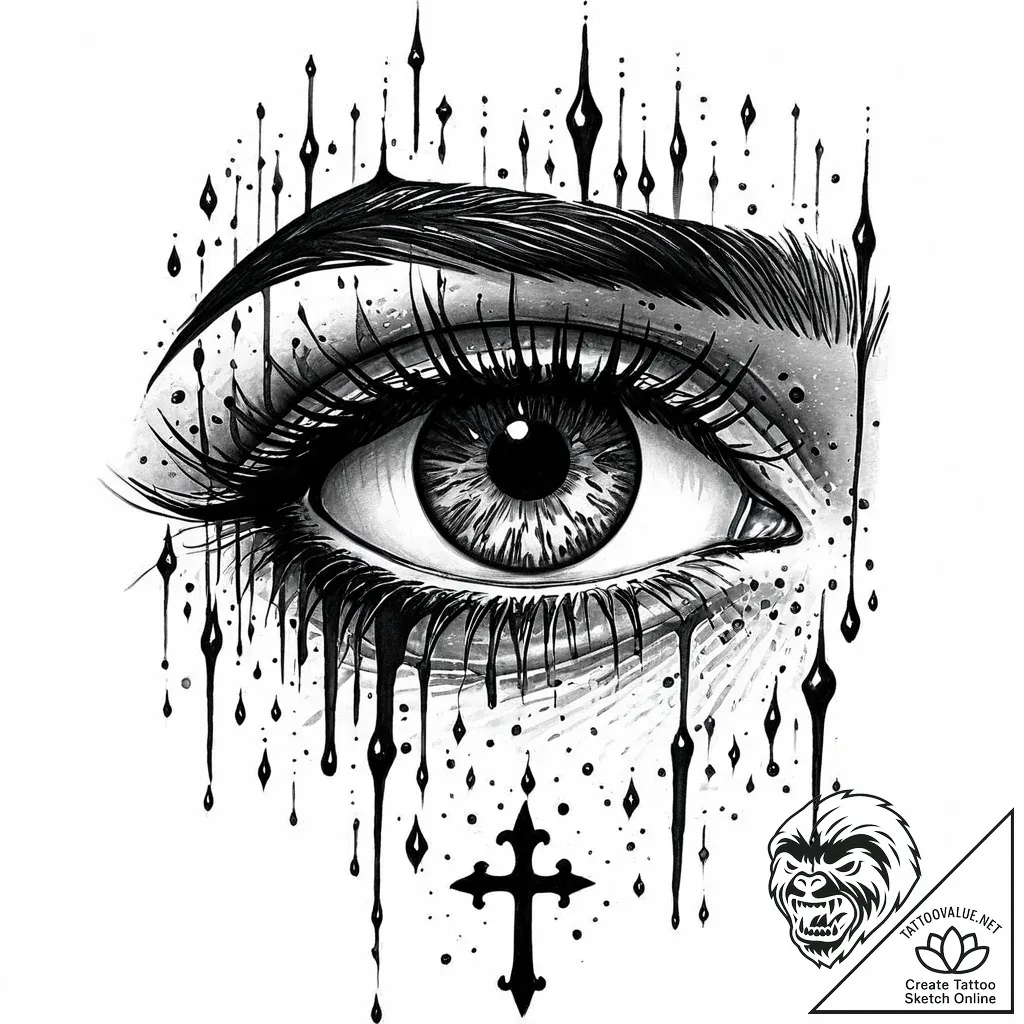 Tattoo sketch, sadness with watery eyes, soft... - style Jaeger Mini - tattoo sketch (25.11.2025 16:57)