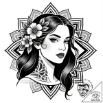 Tattoo sketch, sally with flowers in hair, de… – style Flux Inscriptions – tattoo sketch (25.11.2025 18:57)