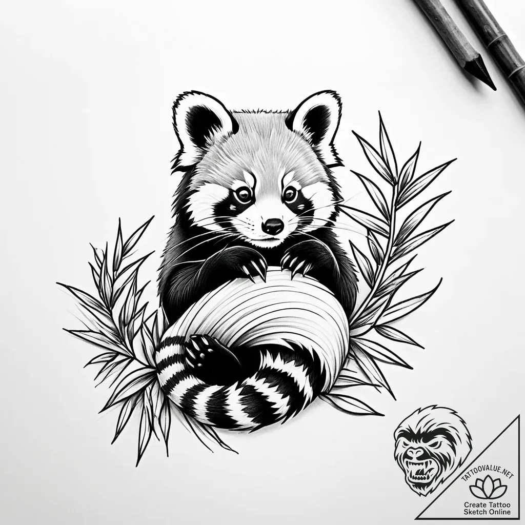 Red panda curled around a sprig of bamboo, ta... - style Jaeger Simple - tattoo sketch (25.11.2025 20:37)