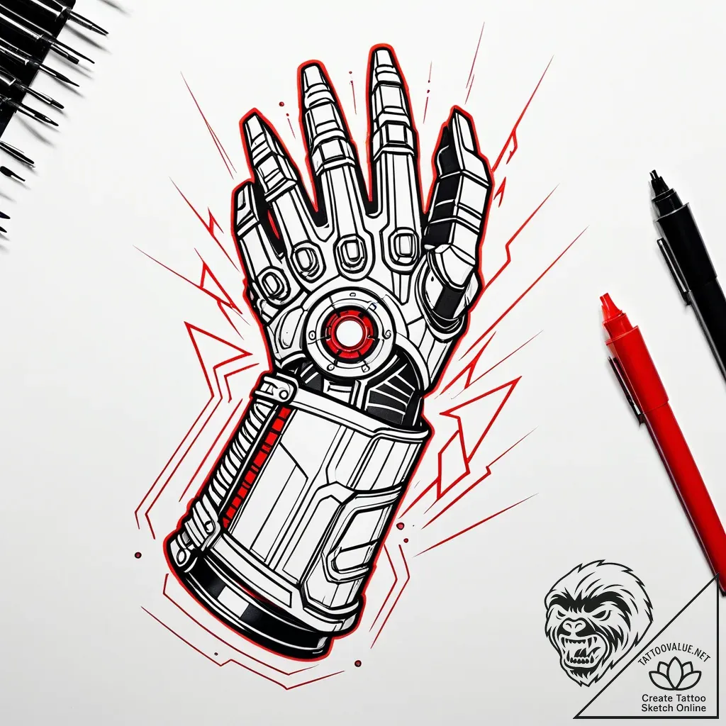 Tat tattoo sketch, vi’s mechanical gauntlets... - style Jaeger Simple - tattoo sketch (25.11.2025 21:57)