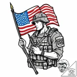 Tat tattoo sketch, soldier holding flag with… – style Jaeger Mini – tattoo sketch (25.11.2025 22:16)