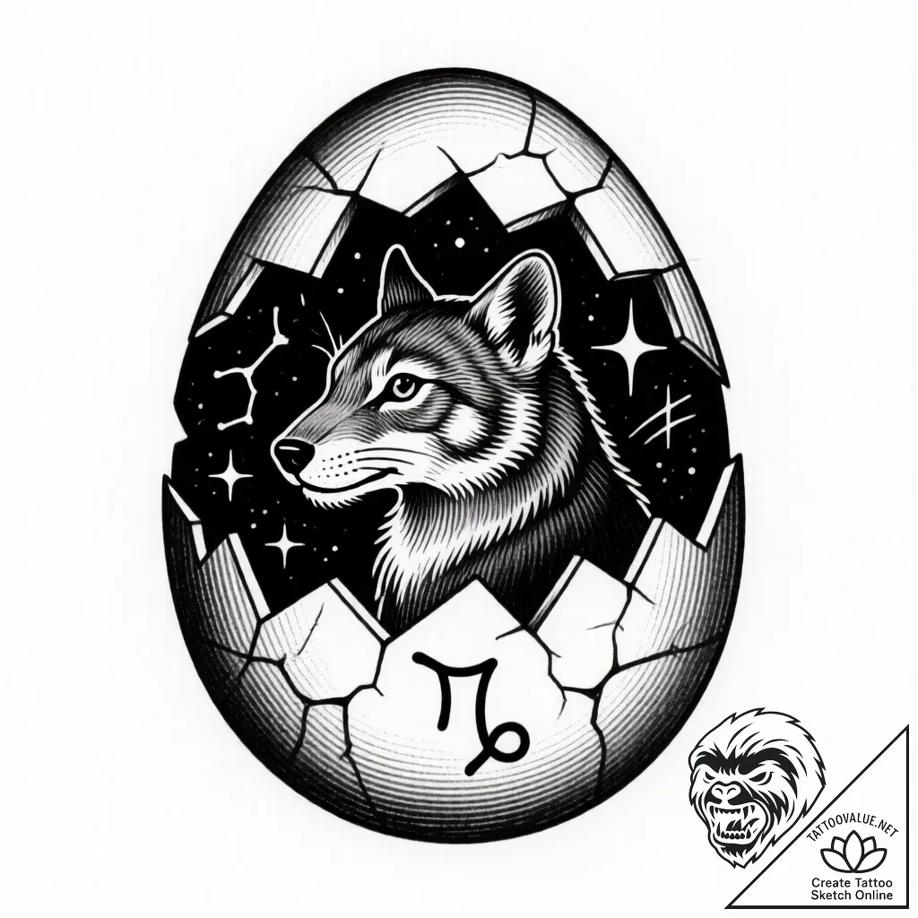 Tattoo sketch a zodiac animal emerging from a... - style Flux Inscriptions - tattoo sketch (25.11.2025 22:57)