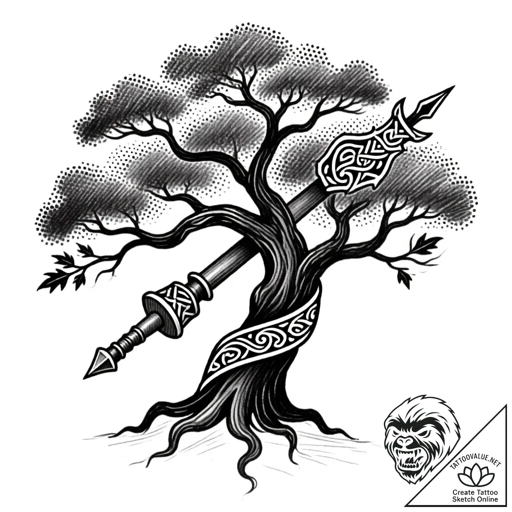 Tattoo sketch: perun's thunderbolt symbol int... - style Flux Inscriptions - tattoo sketch (26.11.2025 00:17)