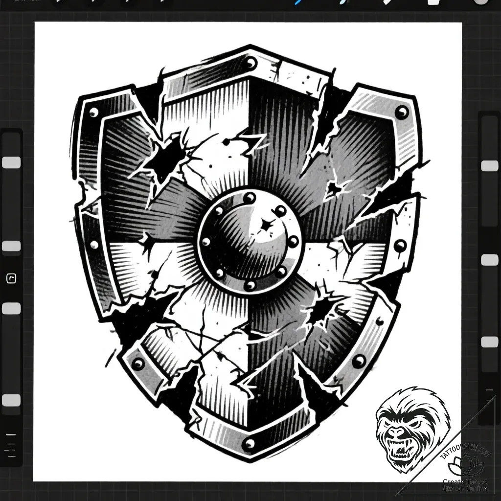 Tattoo sketch a knight's shield with battle d... - style Flux Inscriptions - tattoo sketch (26.11.2025 02:57)