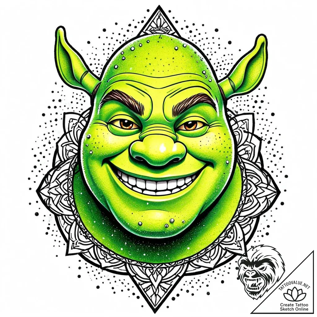 Eskiz.to, tattoo sketch, shrek with mischievo... - style Jaeger Mini - tattoo sketch (26.11.2025 03:37)