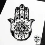 Hamsa hand with delicate mandala patterns and… – style Flux Inscriptions – tattoo sketch (26.11.2025 04:17)
